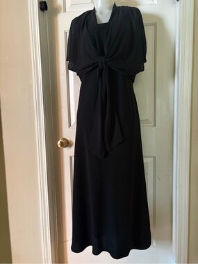 Vintage JOLIBEL Black Evening Maxi Dress Gown with Chiffon overlay, Sz L.